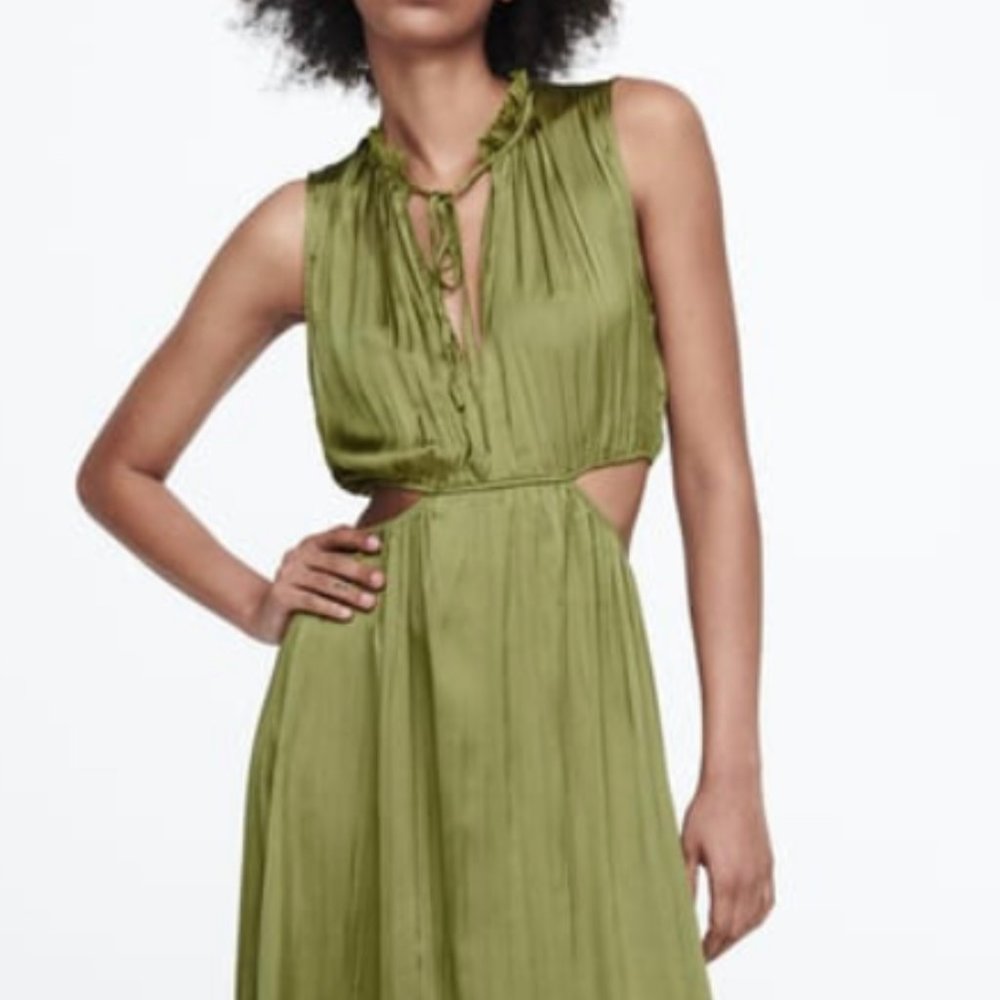 Zara Maxi Dress Size XS Color Olive - Picture 1 of 2
